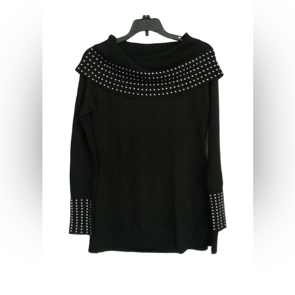 Questions / NWT/ Women's /Metallic Black Turtleneck Sweater Silver Studs/ S